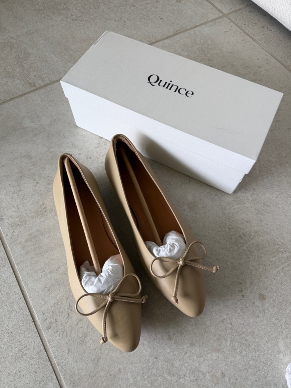 Quince Women's Italian Leather Pointed-Toe Ballet Flats with Bow Accent